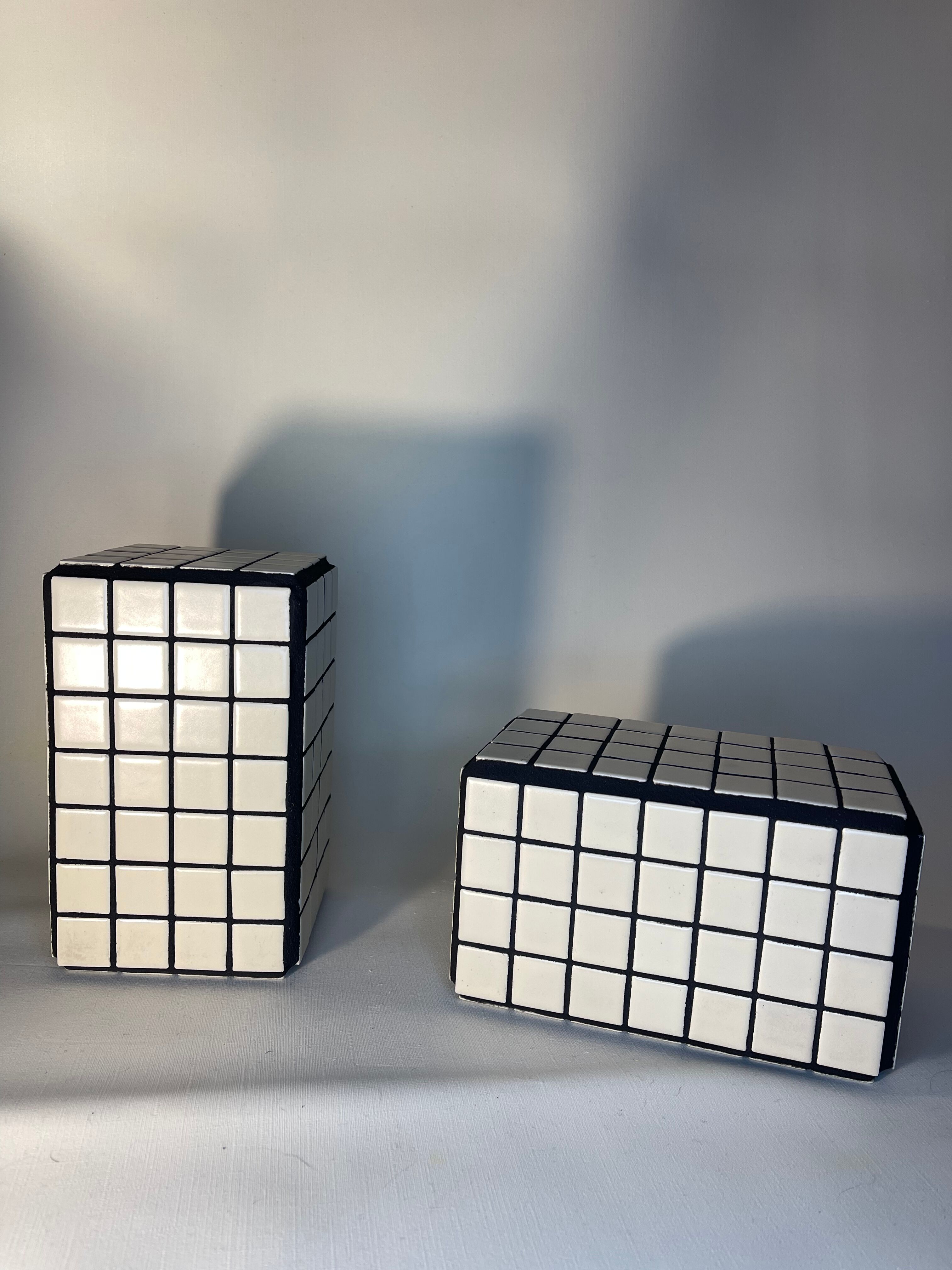 Beige and black mosaic bookends