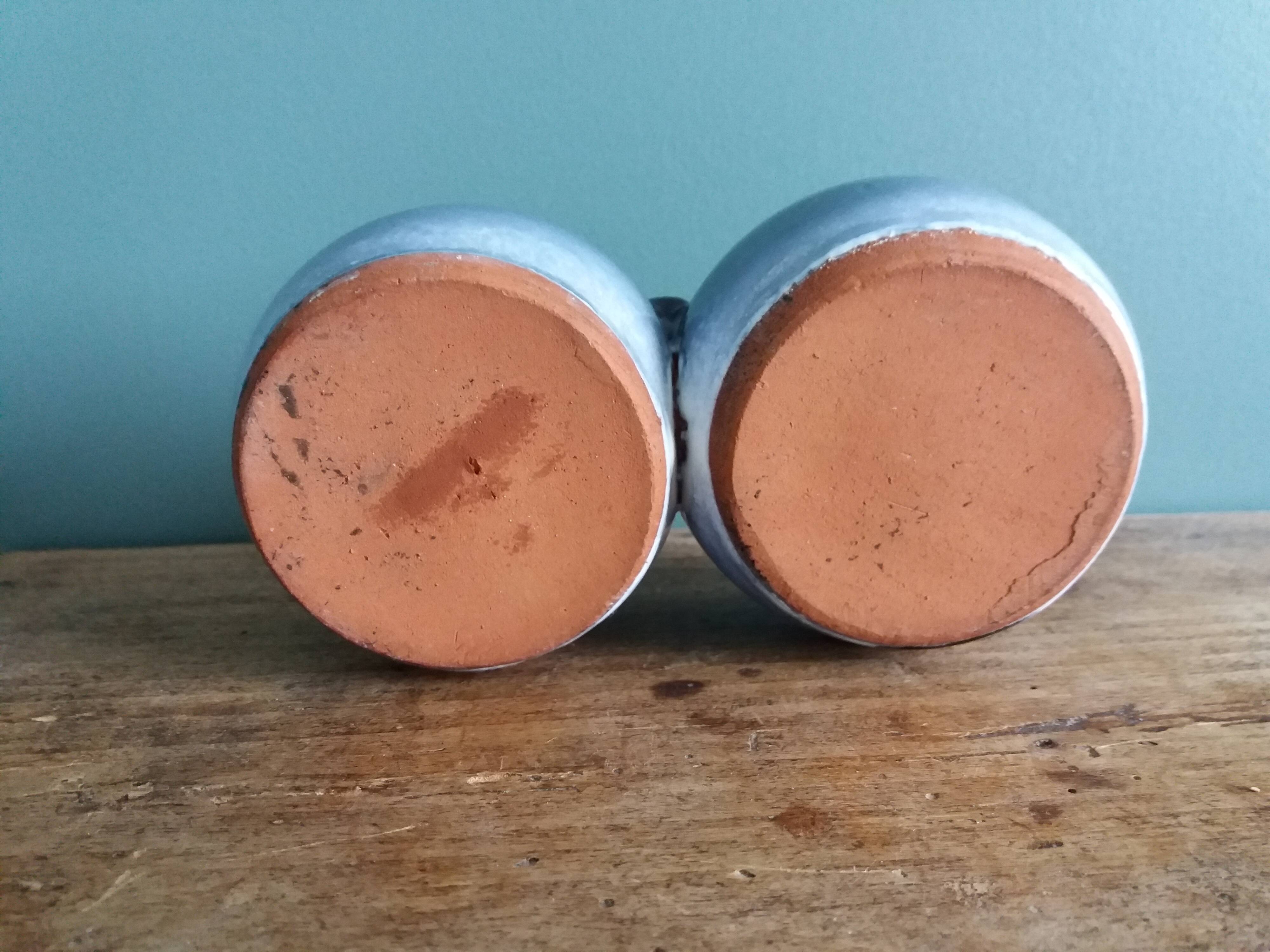 Glazed terracotta double salt dish