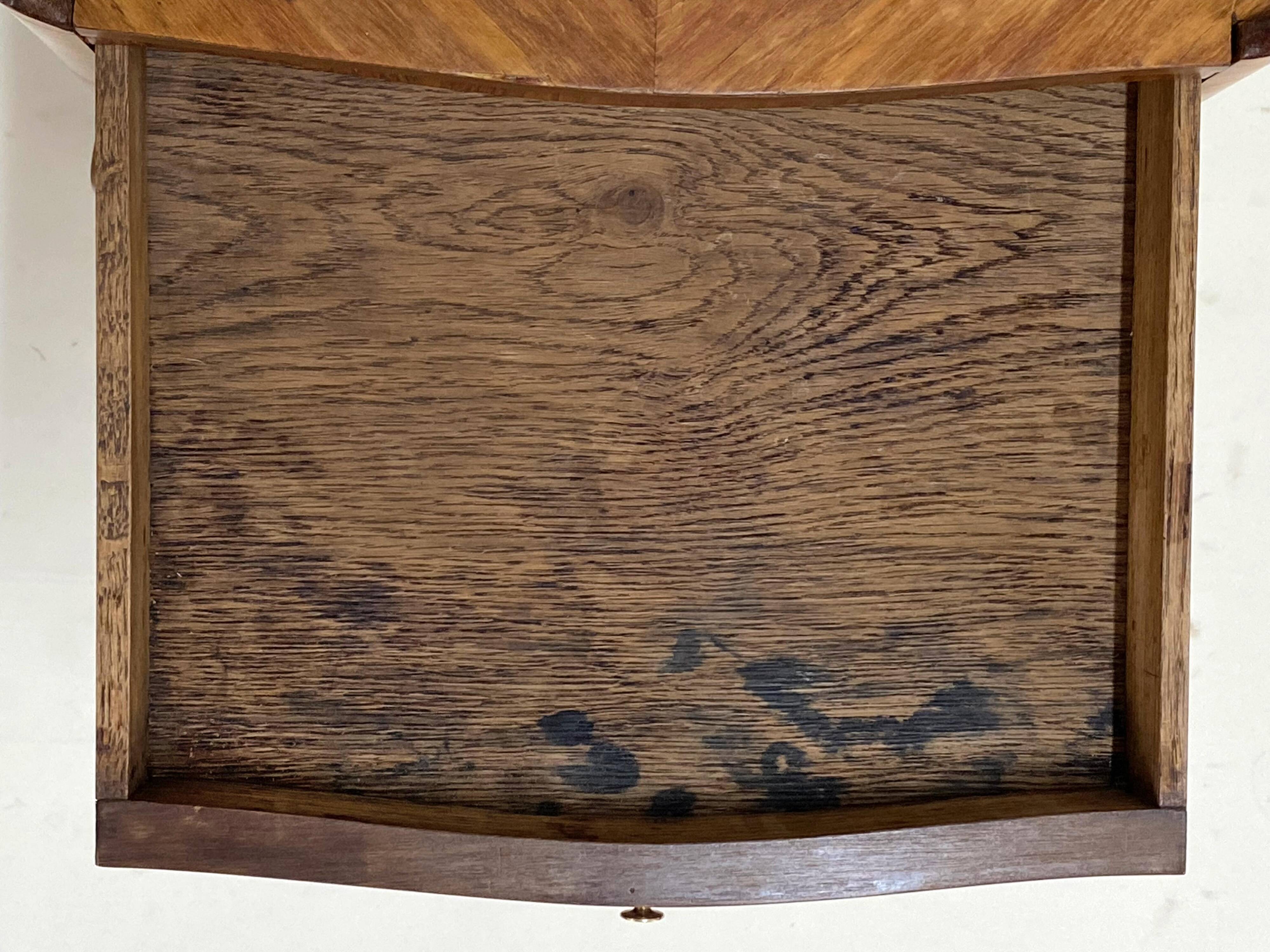 Antique Louis XV Style Bedside Table - Wood & Leather