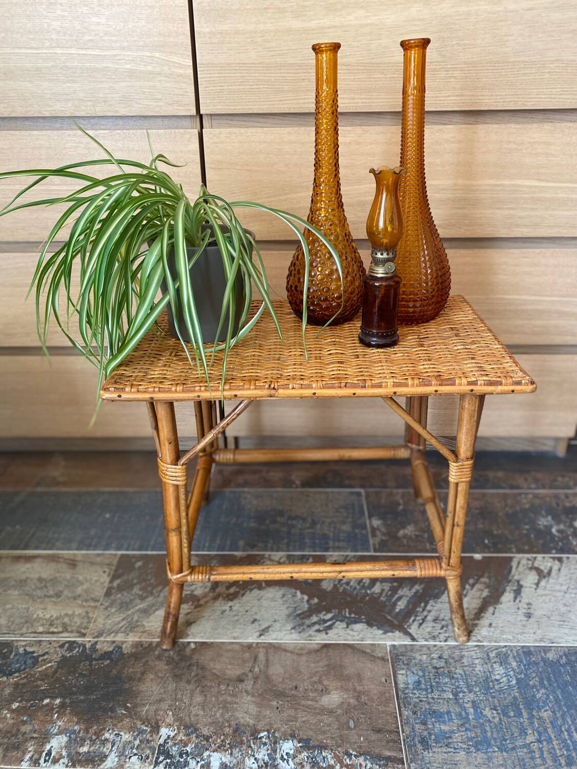 Small vintage rattan table