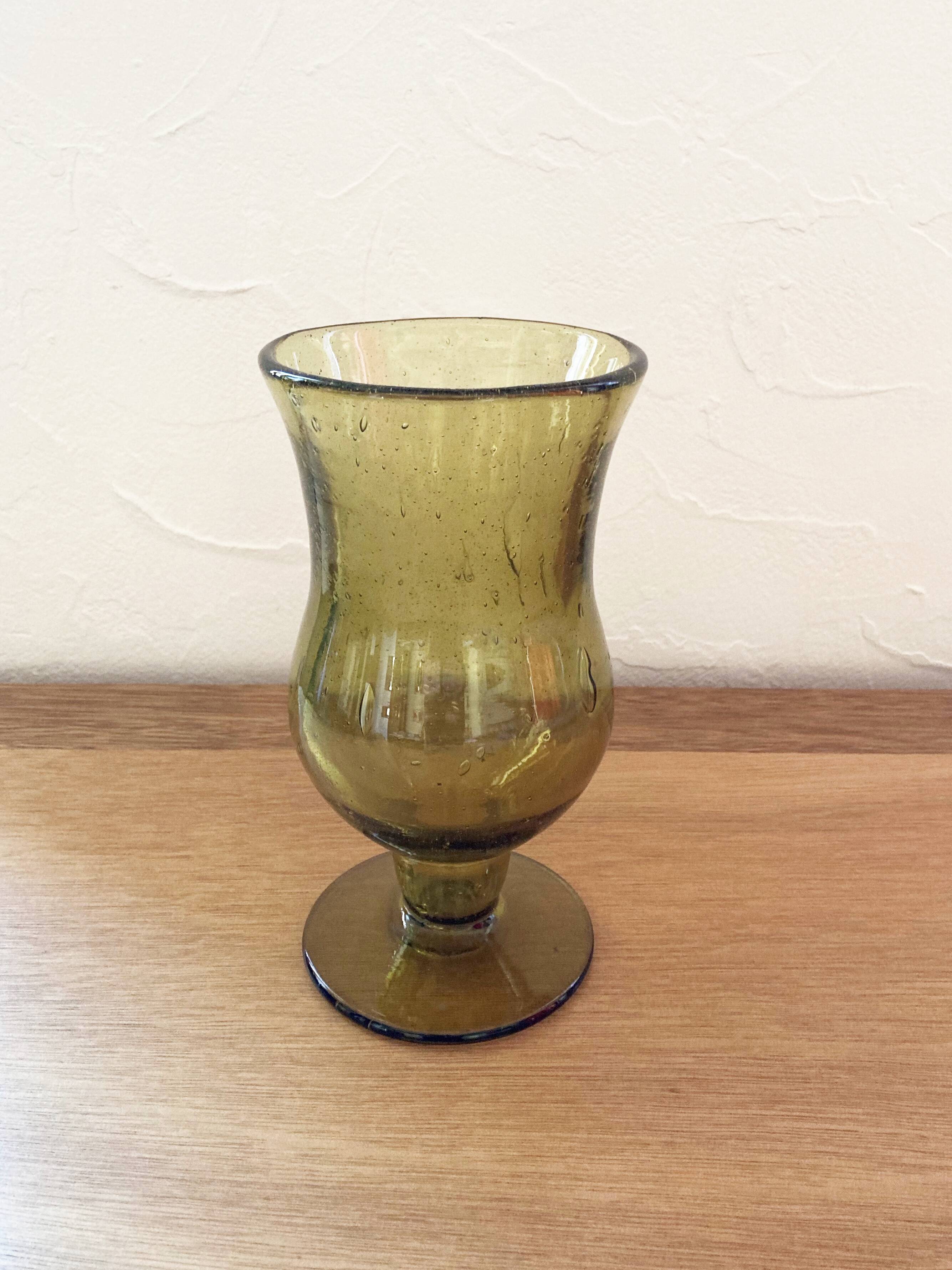 Bubbled glass vase, Biot style, moss green