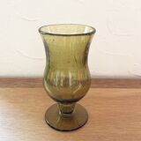 Bubbled glass vase, Biot style, moss green