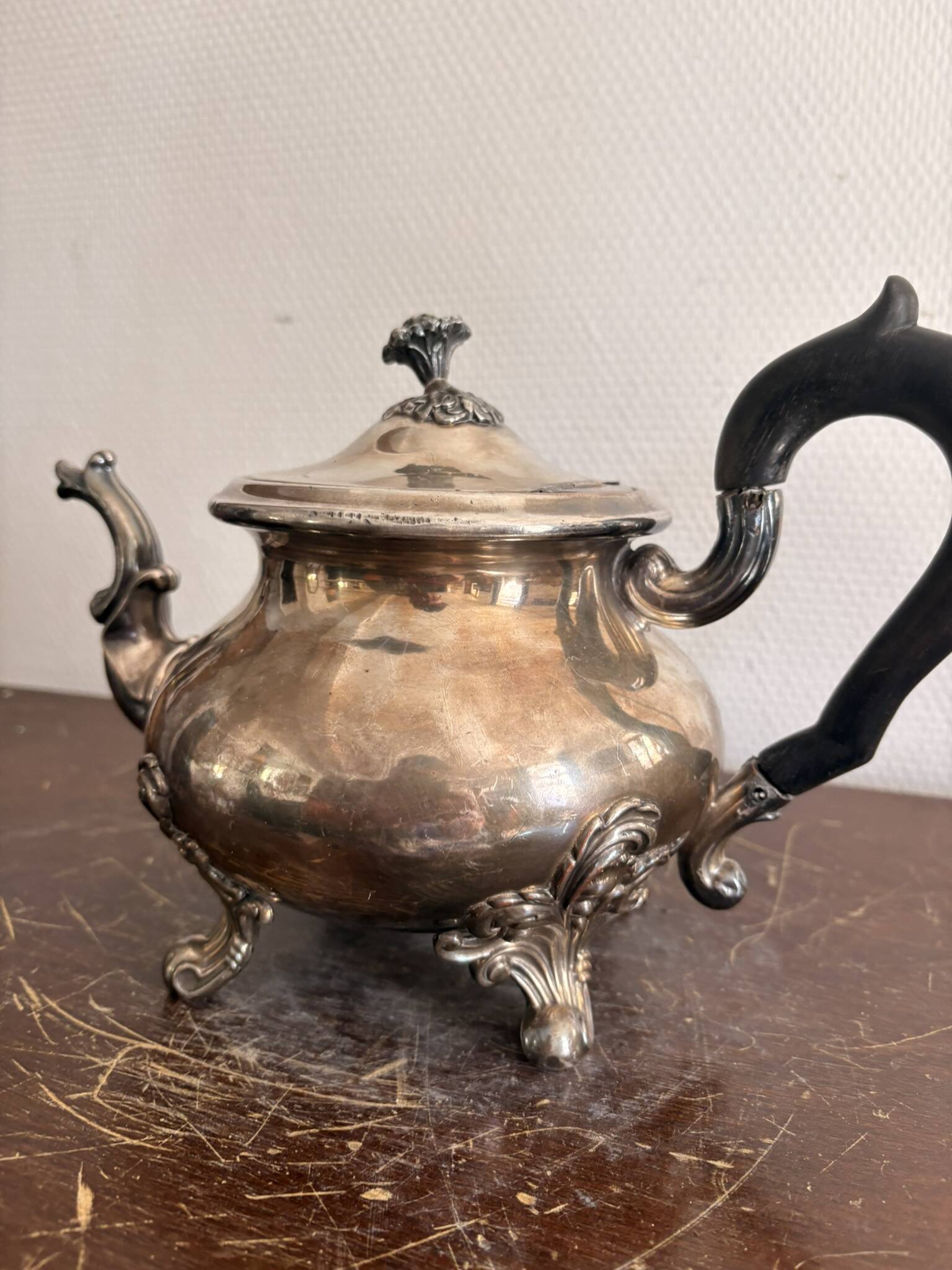 Ancien Théière Métal Argenté Victorien