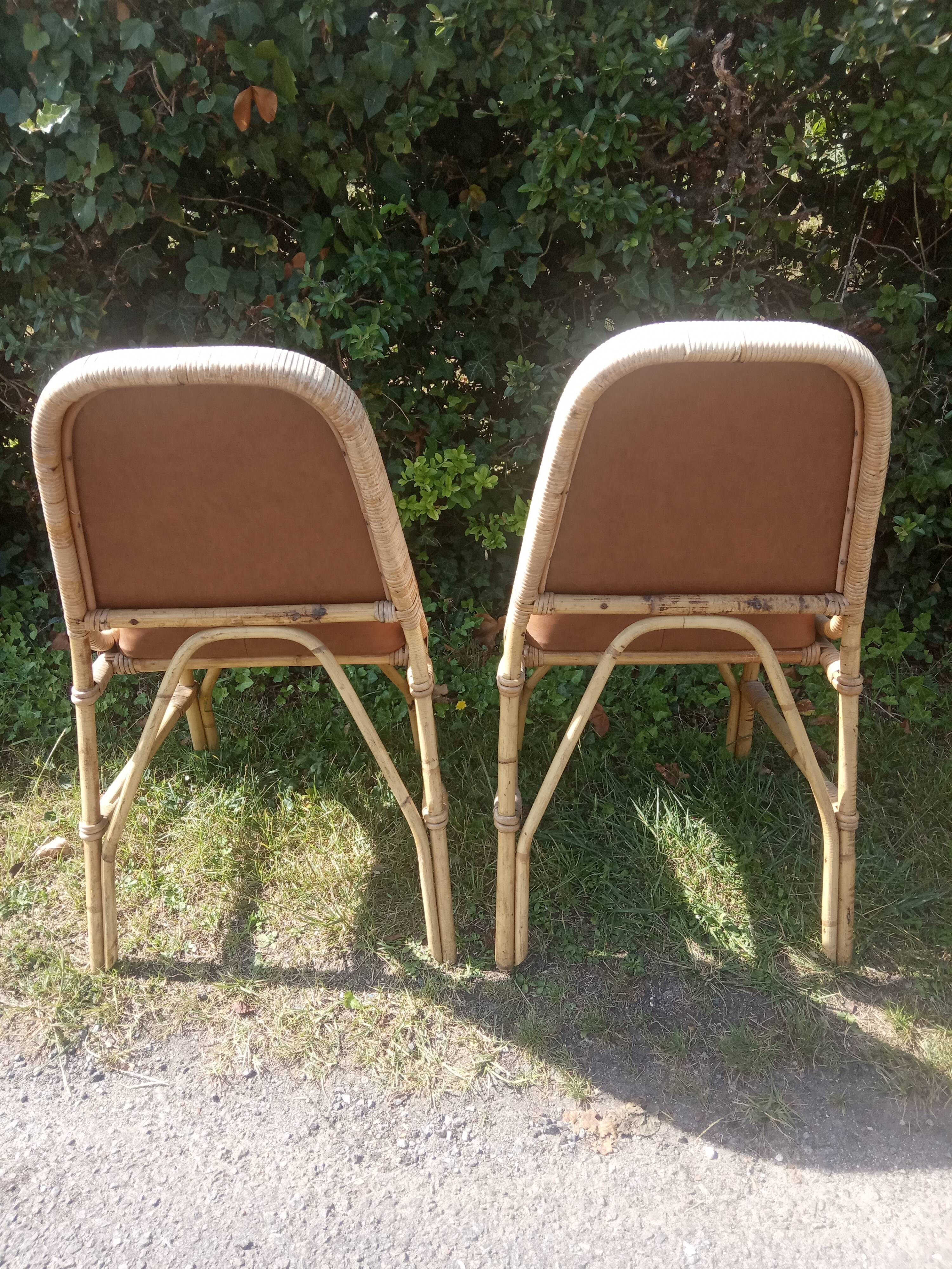 Chaises vintage rotin et skaï