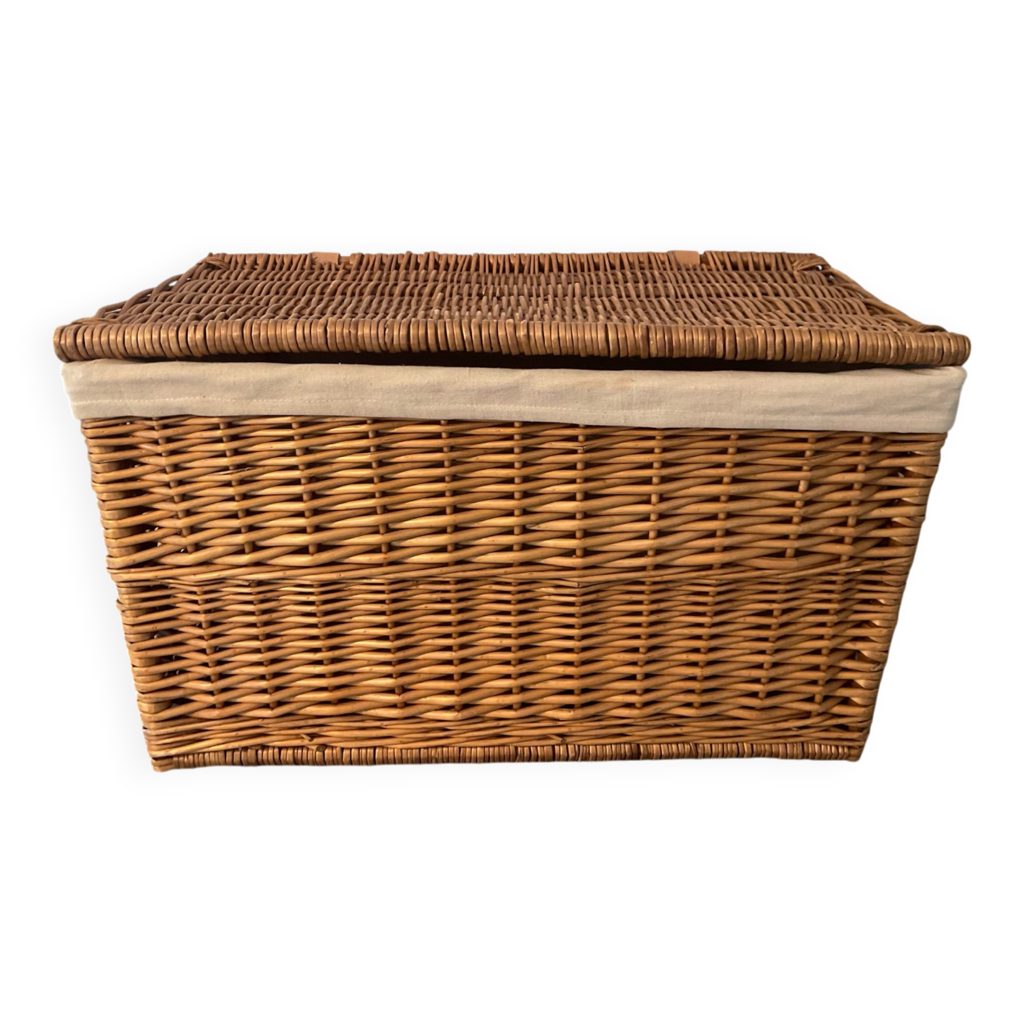 Woven wicker vintage suitcase