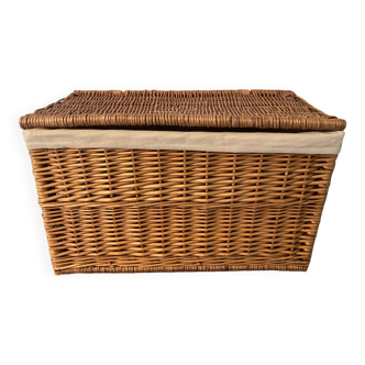 Woven wicker vintage suitcase