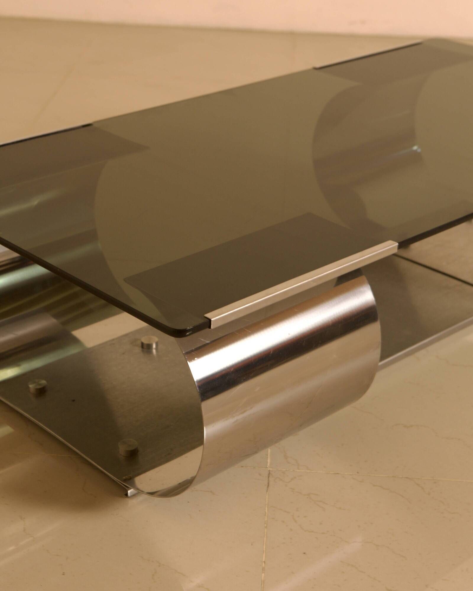 Glass and metal coffee table by Francois Monnet for Kappa Italia 70's