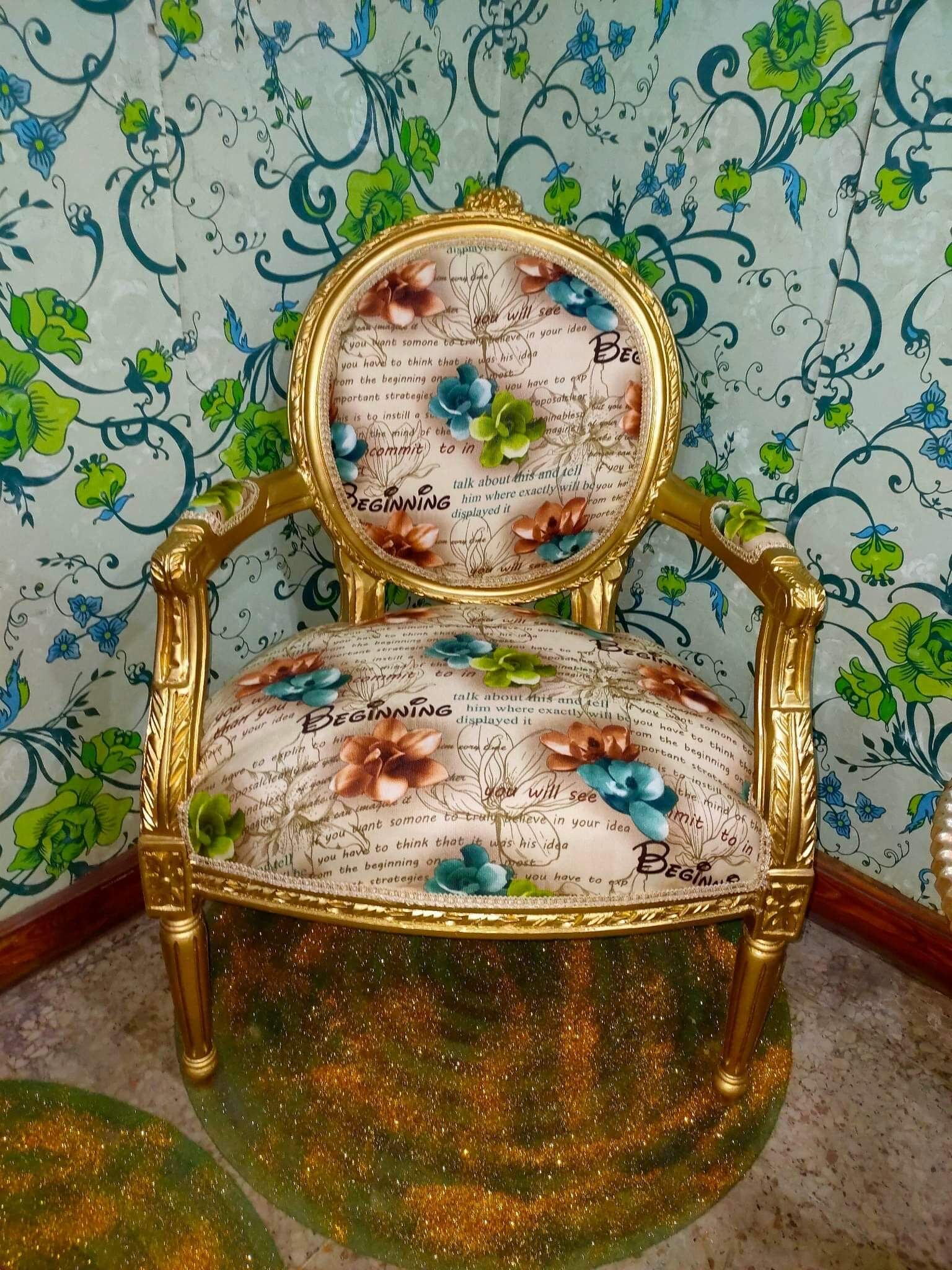 Pair of armchairs Louis XV style printed flower
