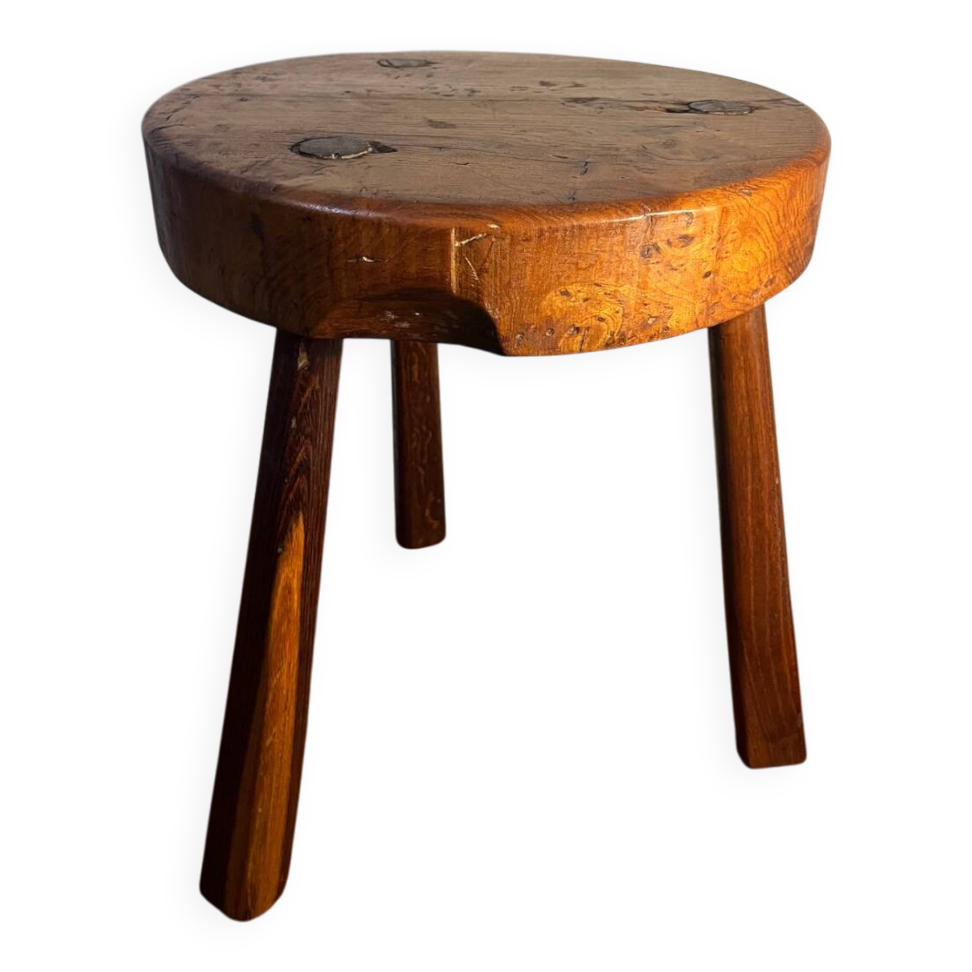 Tabouret tripode ancien fait main – Bois massif