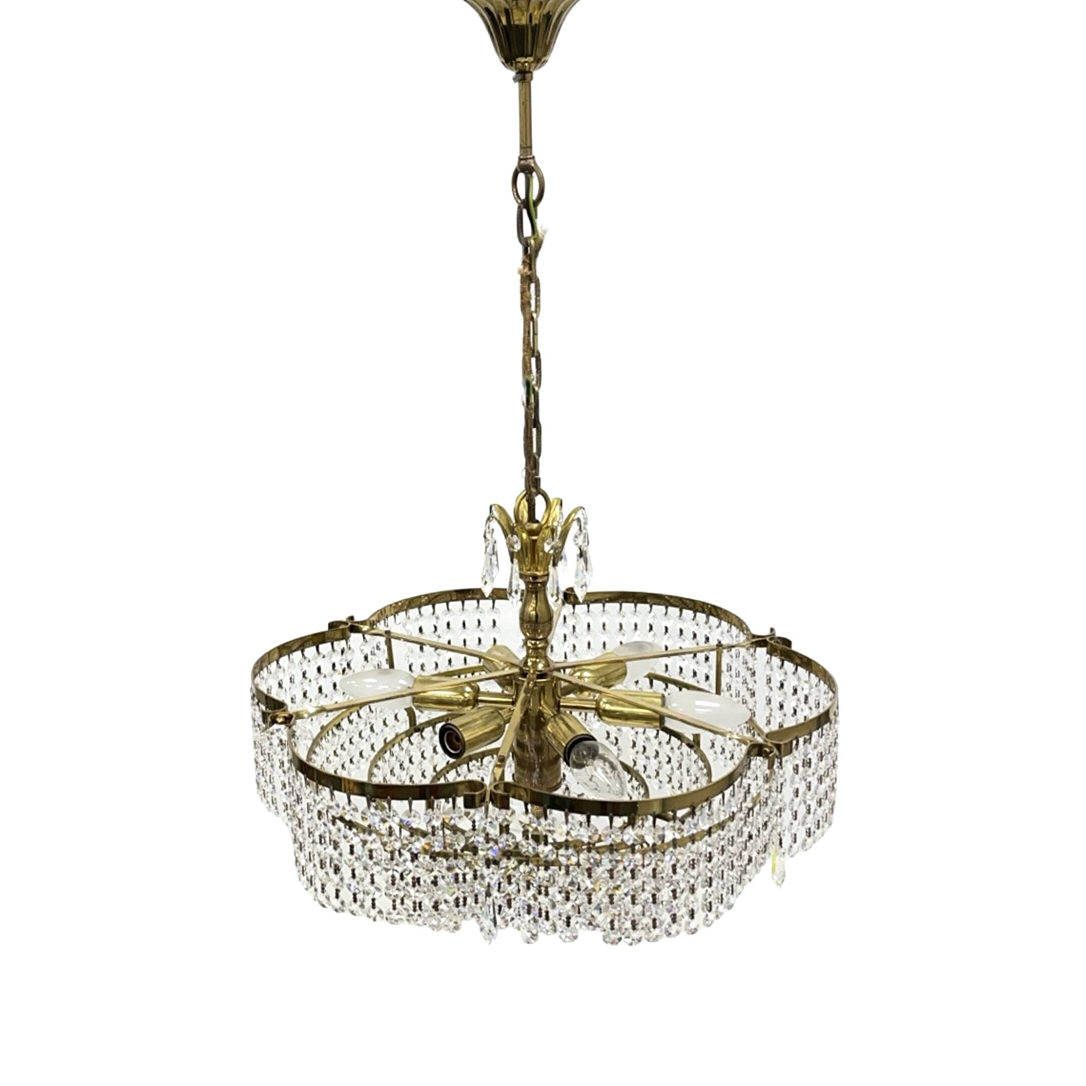 Vintage basket crystal chandelier Bakalowits & Söhne brass, Austria 1970s
