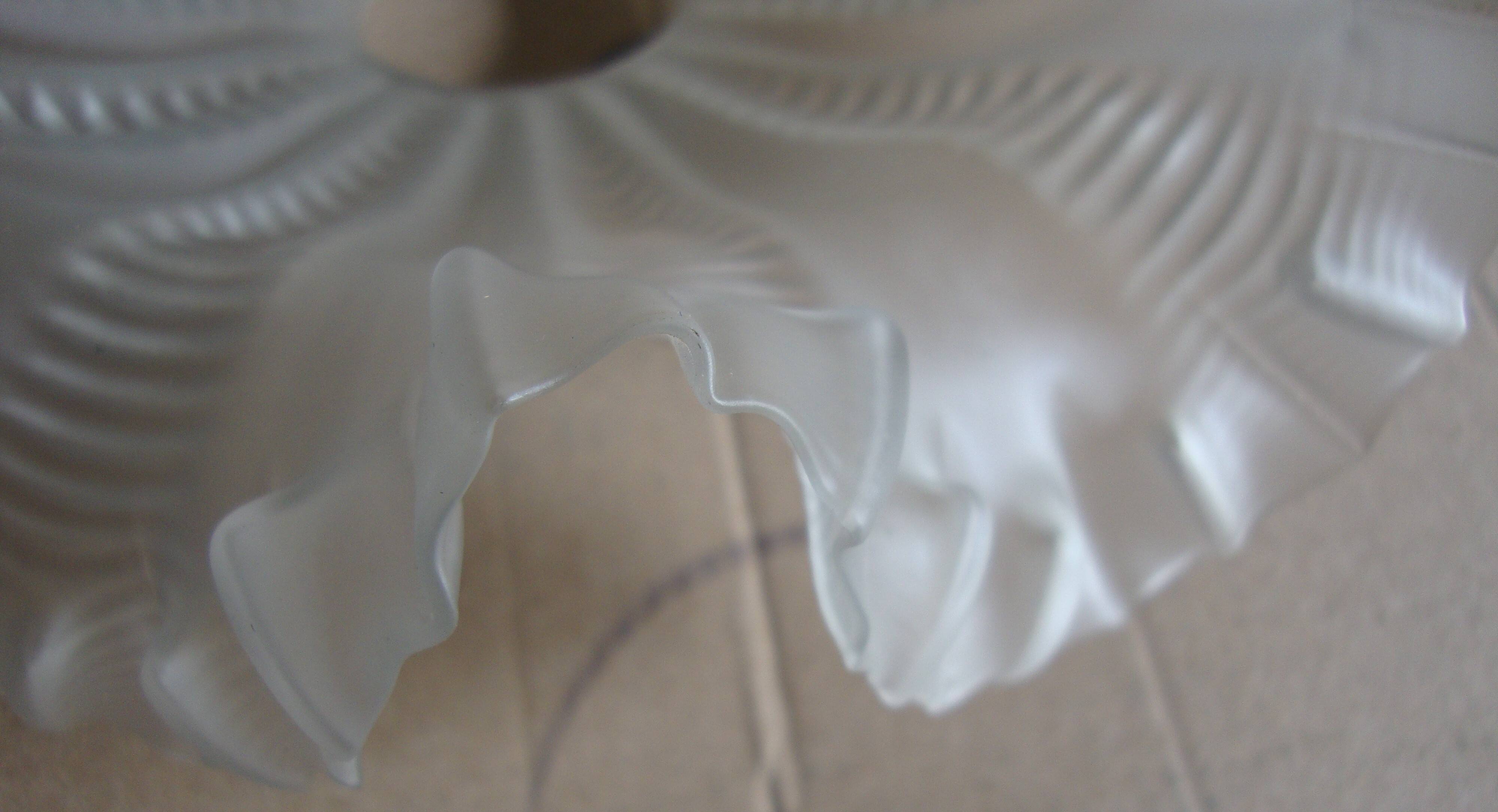Vintage pleated glass lampshade with claw and socket.