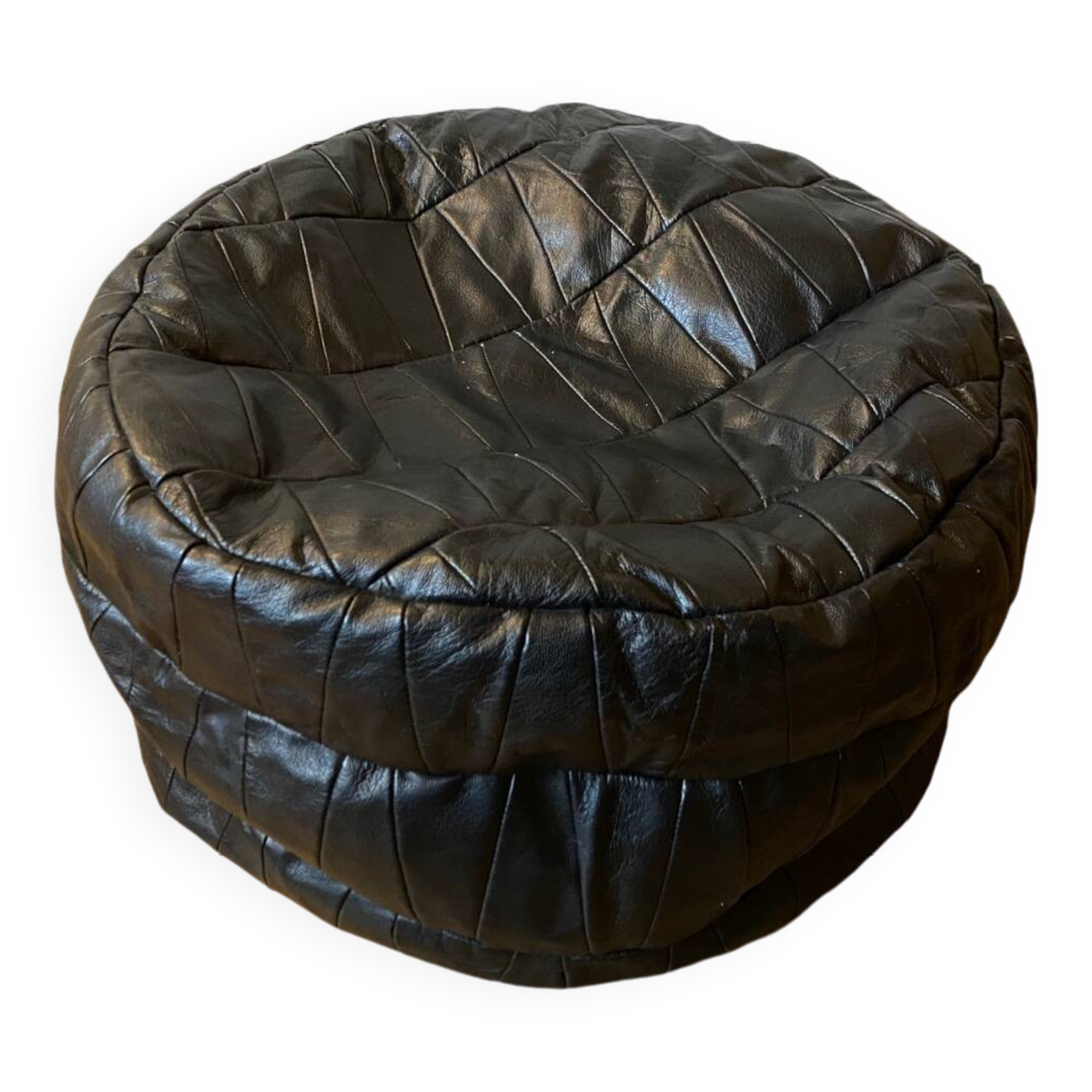Patchwork leather pouf in de Sede style