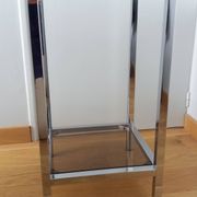 Chrome metal and smoked glass console