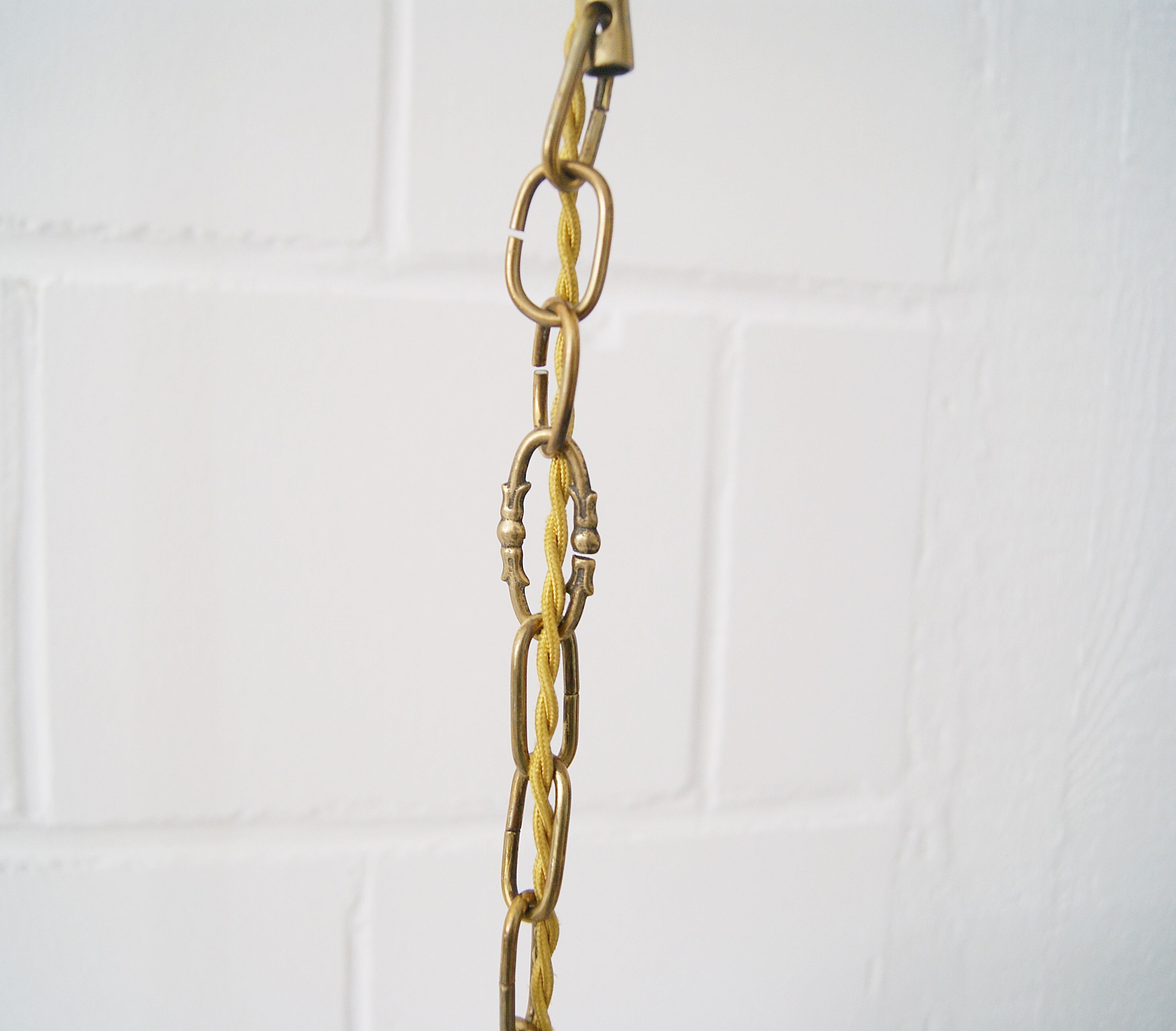 Chandelier antique four flames with glass beads, brass, boho lamp