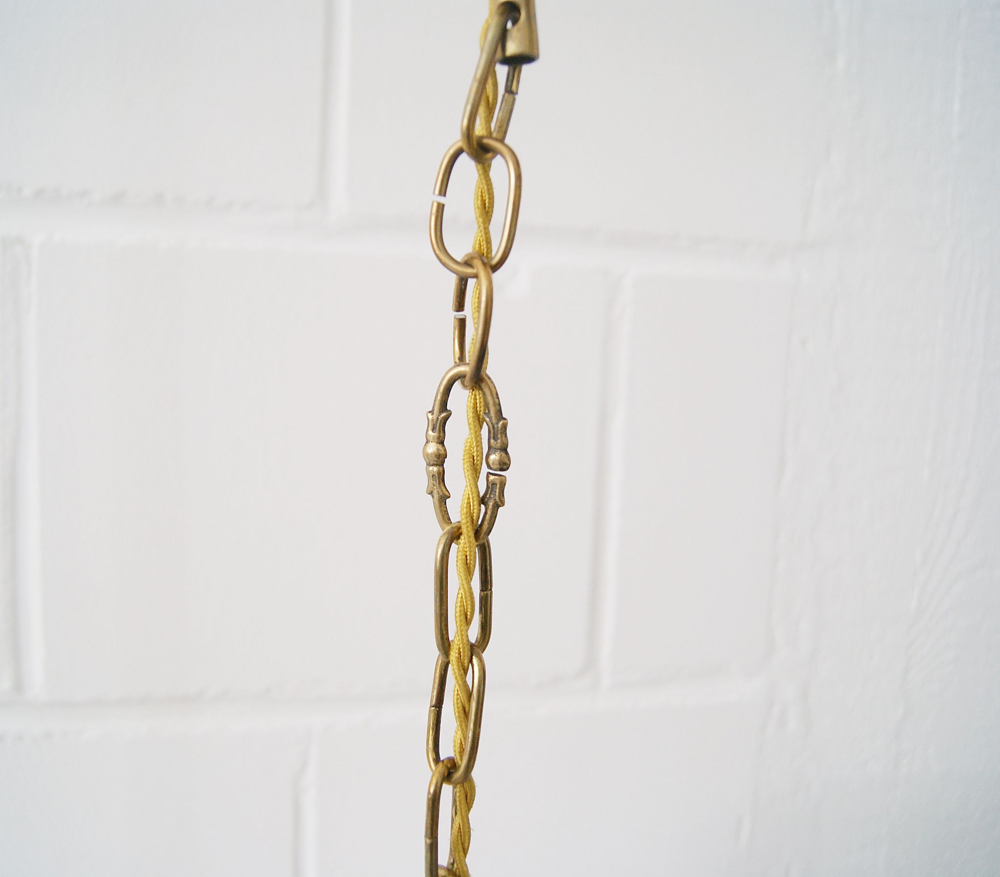 Chandelier antique four flames with glass beads, brass, boho lamp