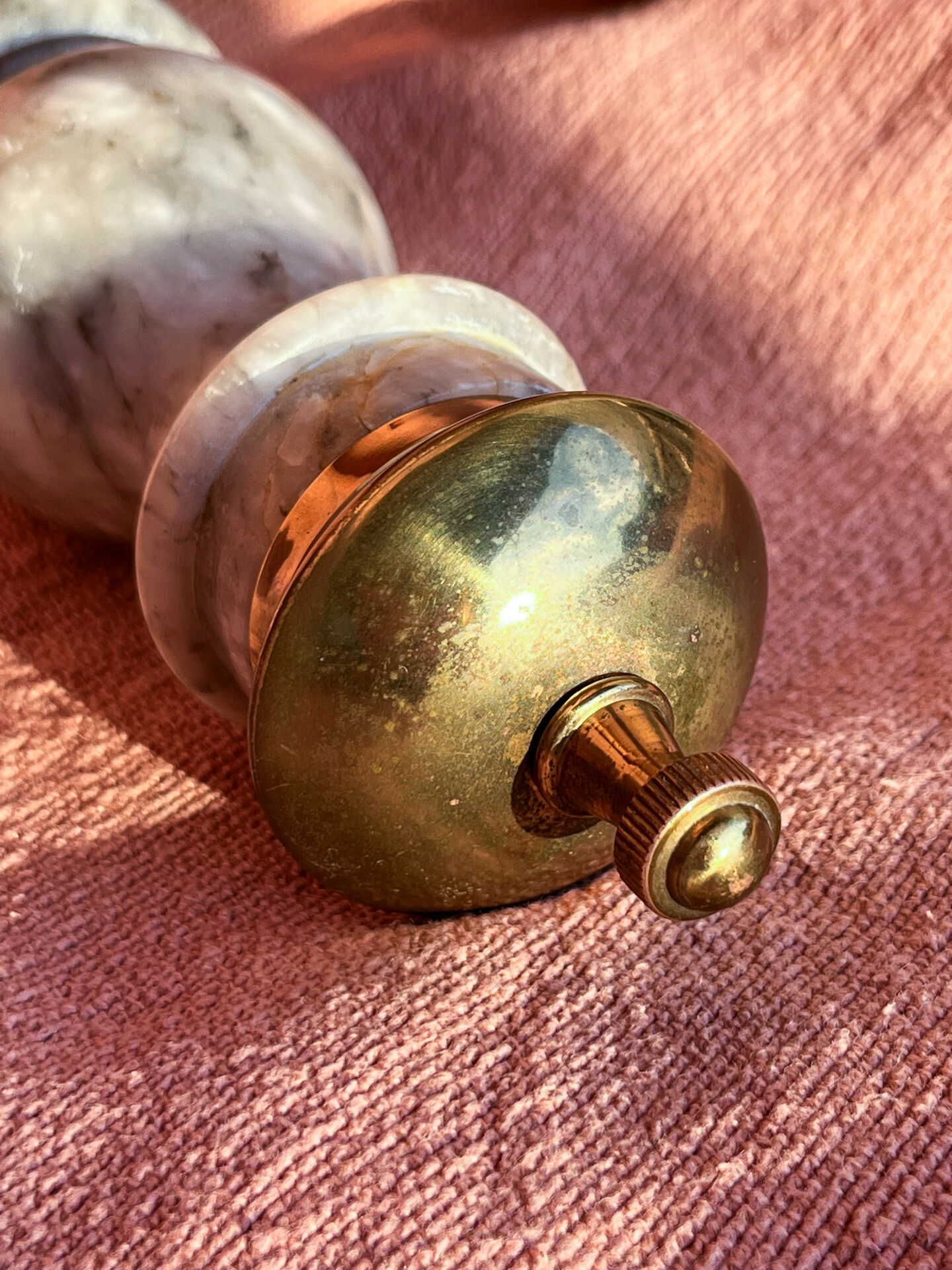 pepper mill, Italian, stone and brass, 1960s