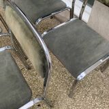 Vintage table, glass top, chrome base + 4 chairs