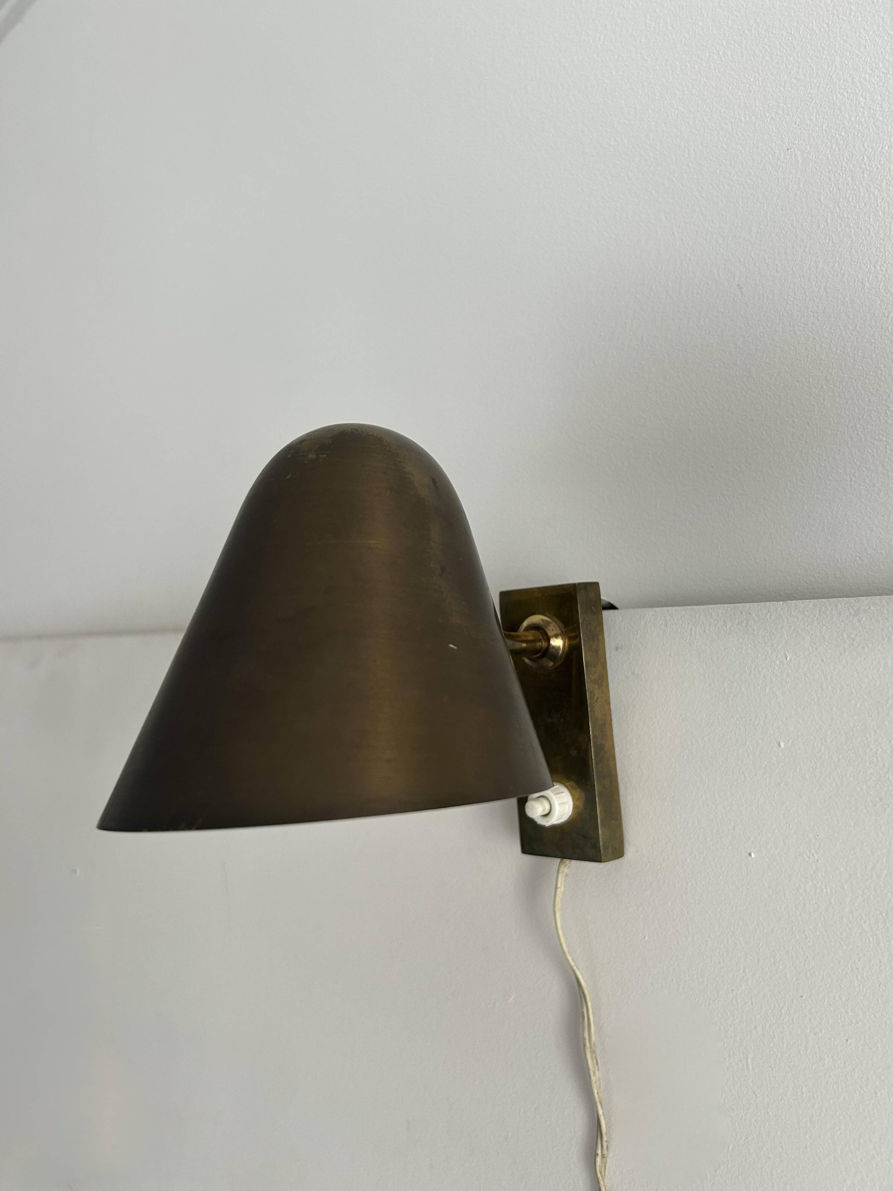 Pair of vintage adjustable wall lights, solid brass, France 1940