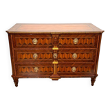 Austrian Louis XVI Commode in Walnut Veneer with Inlays and Gold Plate, 1790s