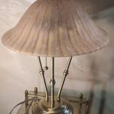 brushed brass lamp glass shade vianne 1970 to 80 with independent pulls h47x35