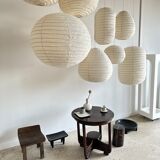 Suspension in rattan and natural japanese linen in the shape of a drop