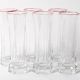 Set of 6 Mid-century Clear Crystal Glasses with Red Rim / Italy / 1980s