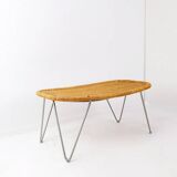 Vintage wicker stool / footstool with gray metal hairpin legs - Ikea