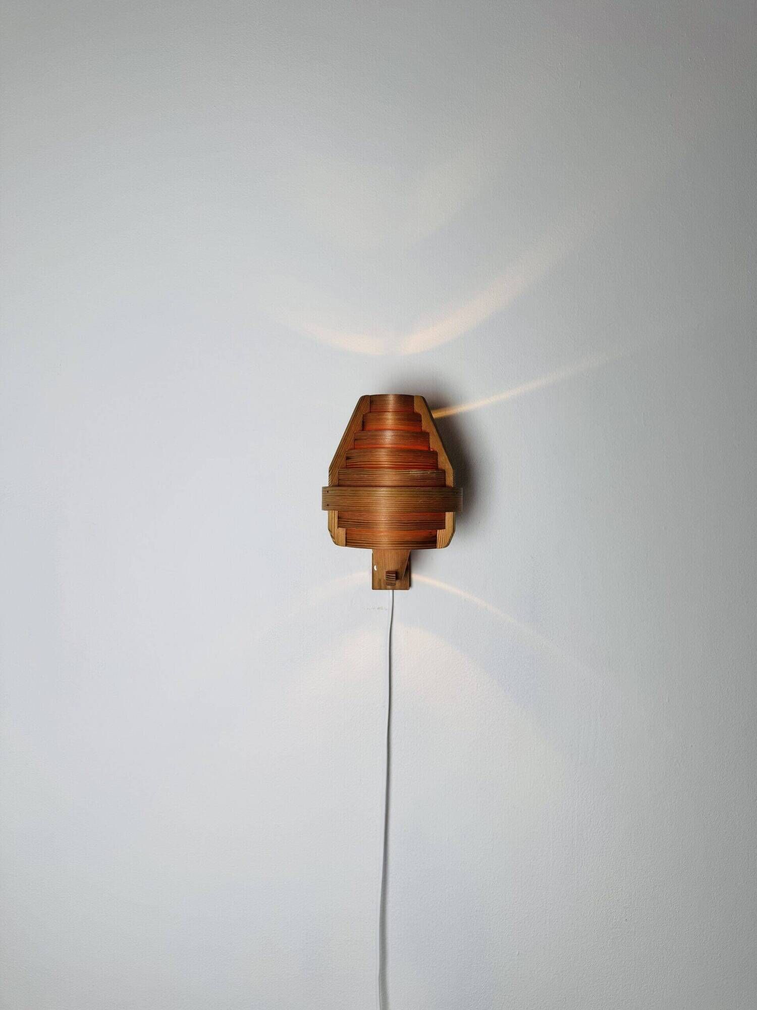 Mounted Pine Veneer Conical Wall Lamp By Hans-Agne Jakobsson For Markaryd, Sweden 1960S