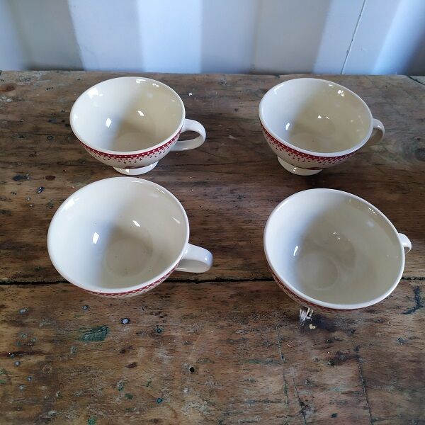 Beige porcelain bowls deco rooster bind of wine bordeau Lot of 4 Brocanteespritdantan