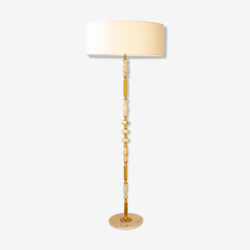 Onyx marble and brass floor lamp