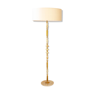 Onyx marble and brass floor lamp