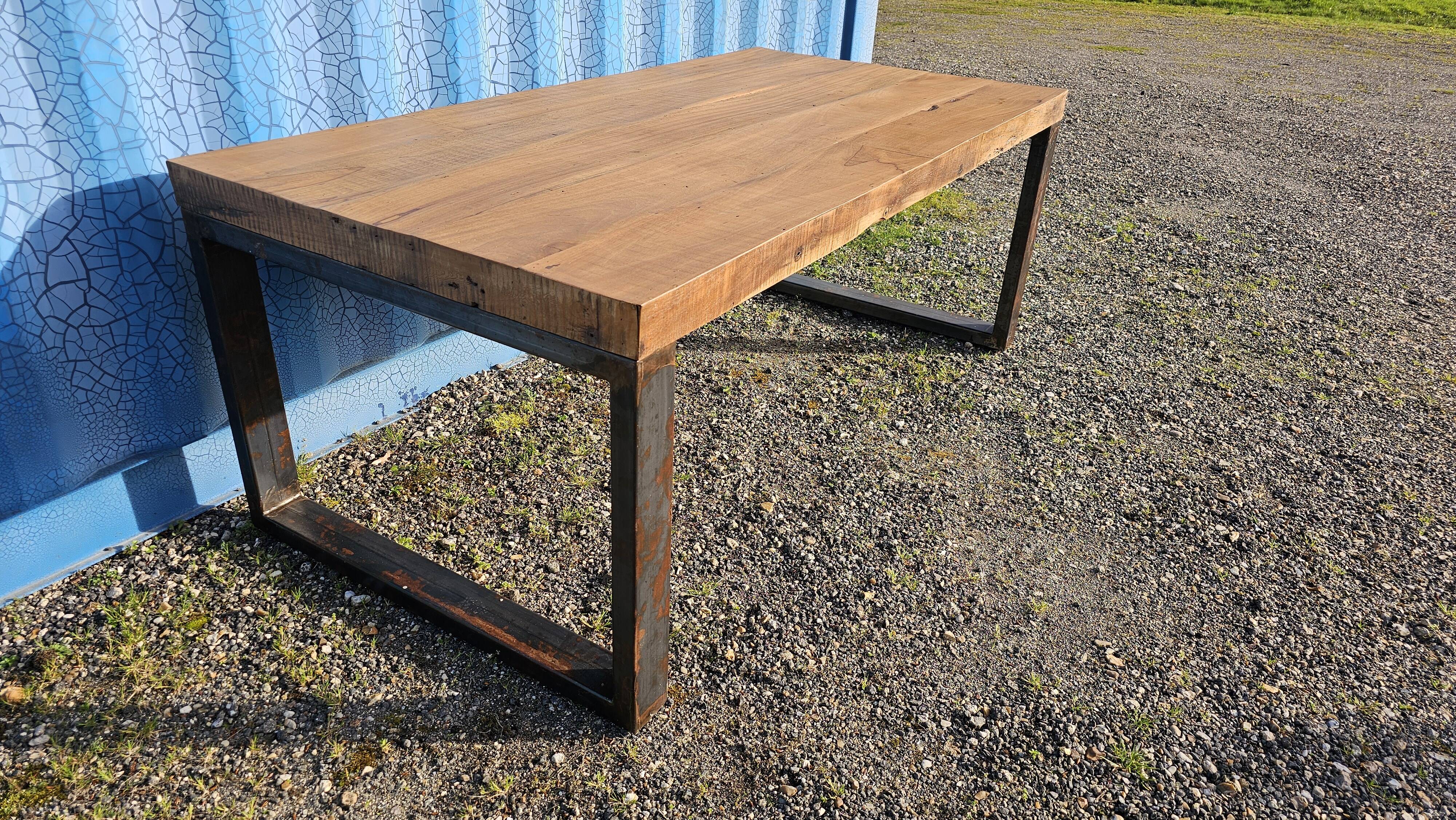 Industrial teak and metal table