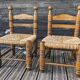 Duo of brutalist straw-covered oak chairs 1940-1950 # Charles Dudouyt