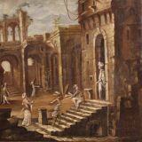 Antique Italian painting from the 18th century, Architectural Capriccio