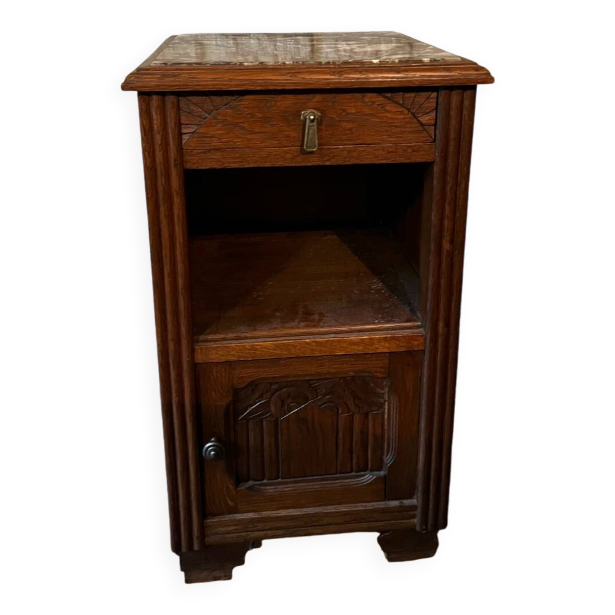 Antique bedside table with marble top