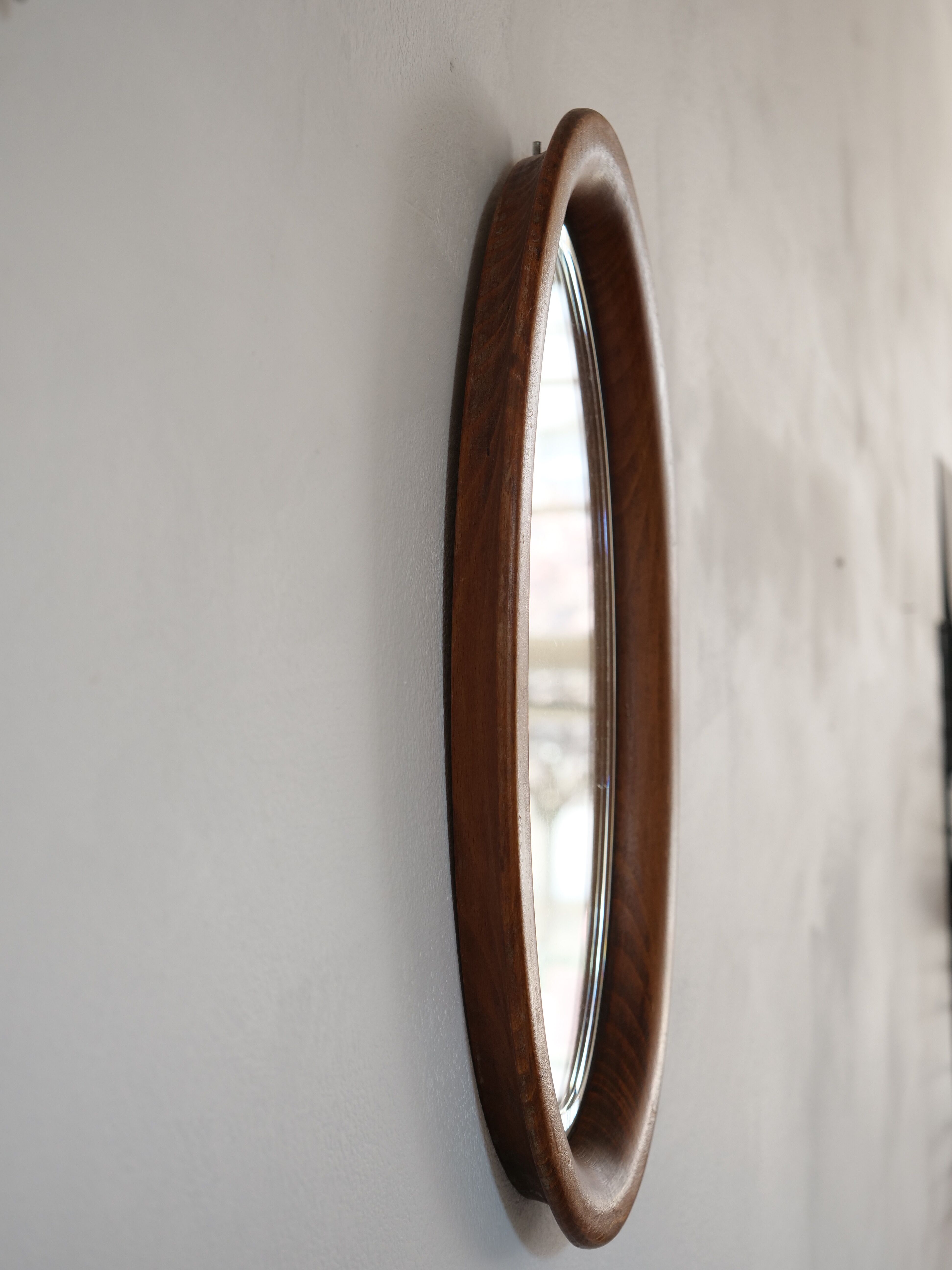 Oval mirror in artisan wood 28x49cm