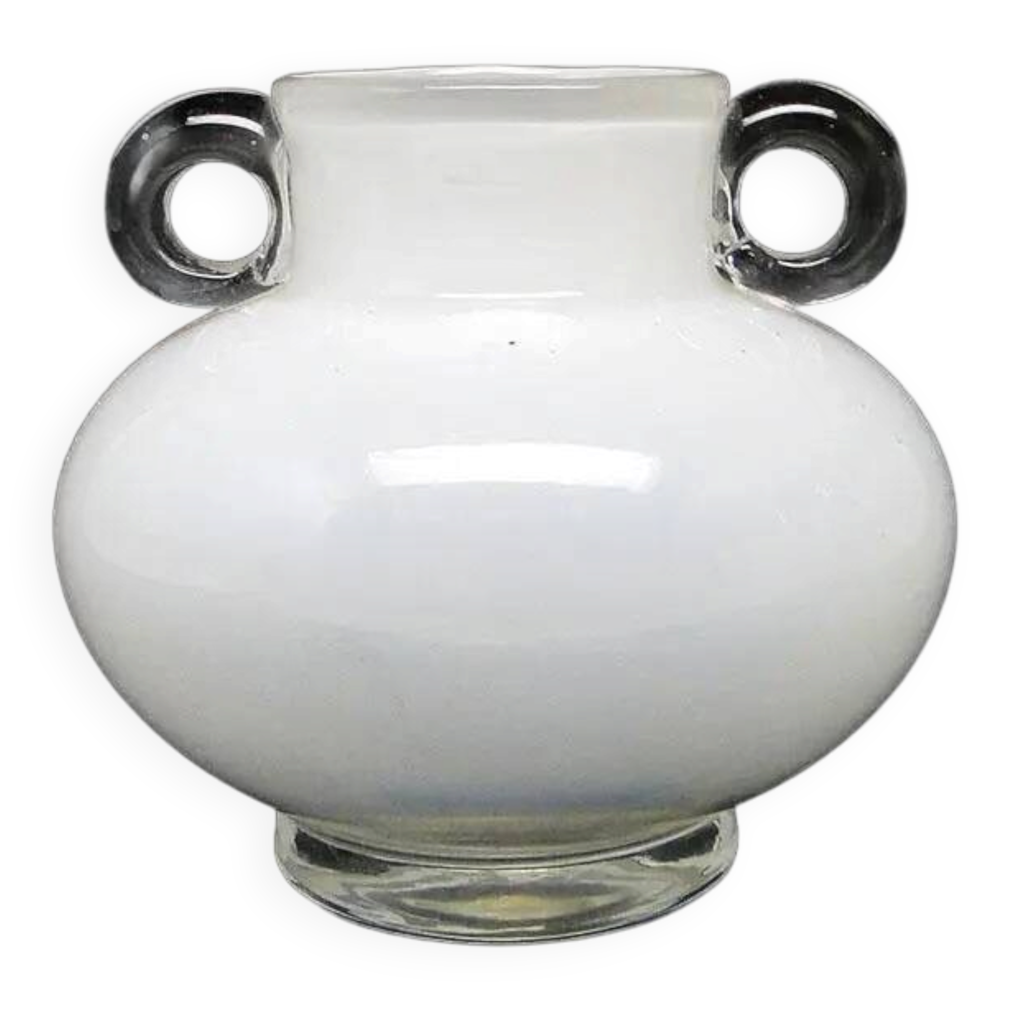 Modernism vase, white and transparent glass, HSG Tarnowiec, Poland, 1970s