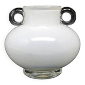 Modernism vase, white and transparent glass, HSG Tarnowiec, Poland, 1970s
