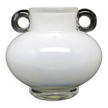 Modernism vase, white and transparent glass, HSG Tarnowiec, Poland, 1970s
