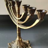 Jerusalem Menorah. Modernist style. In antique gold patinated brass. Dimensions: 15 x 20