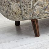 1970s, Danish 3 seater curved sofa, original multicolor furniture fabric.