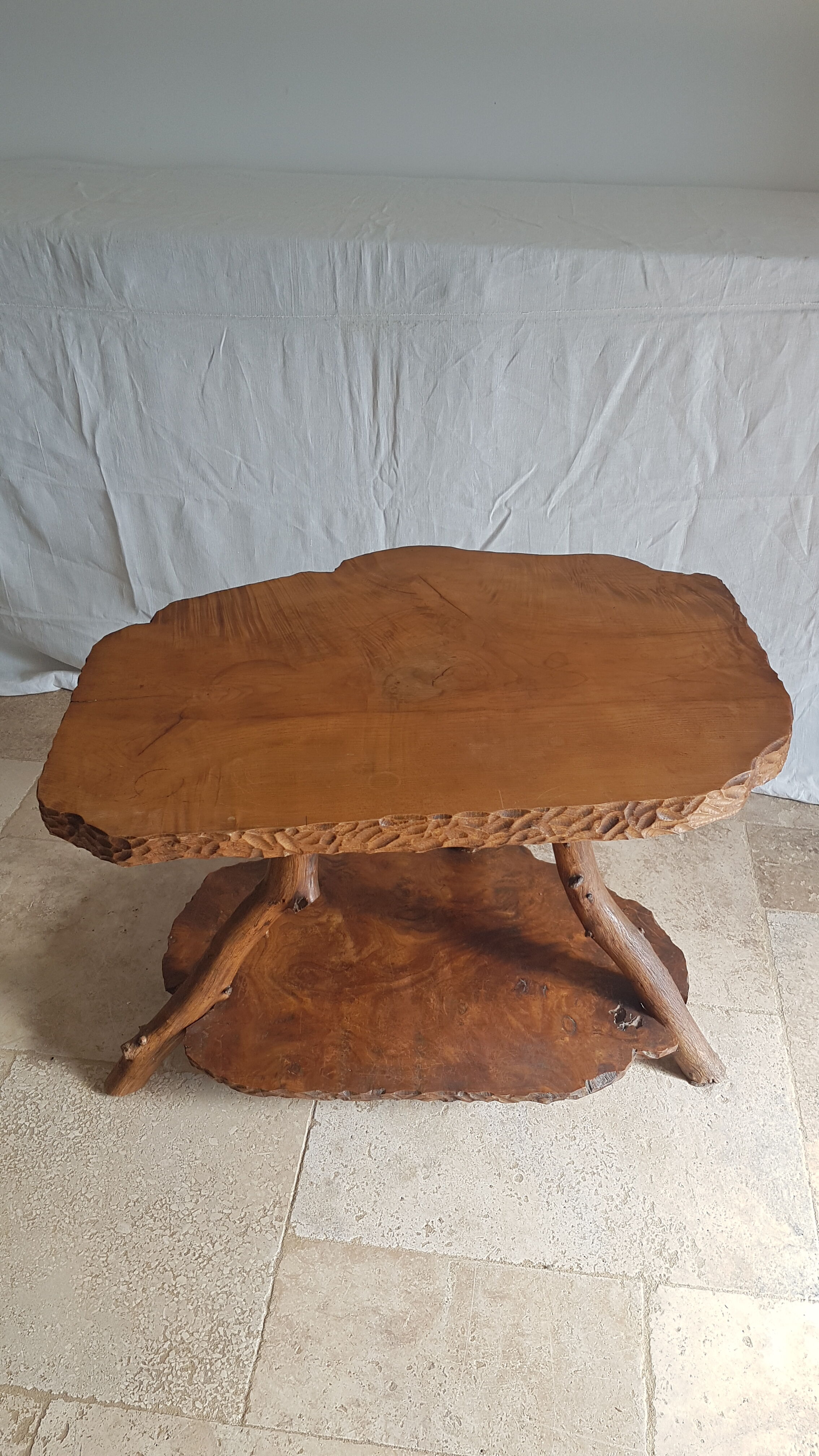 Solid elm coffee table with double tops