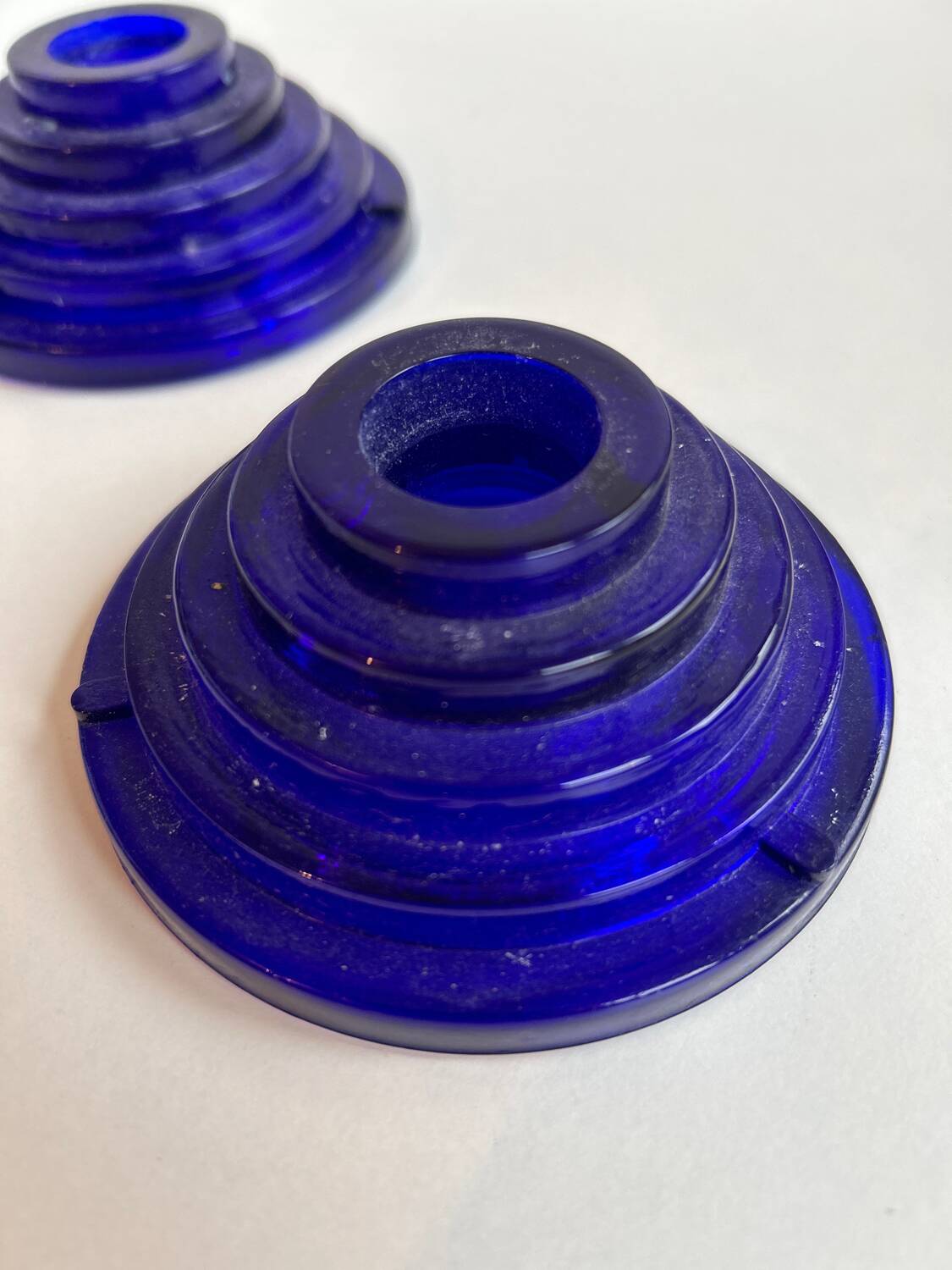 Pair of blue glass candlesticks