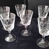 6 old crystal wine glasses from Arques, Saumur model.