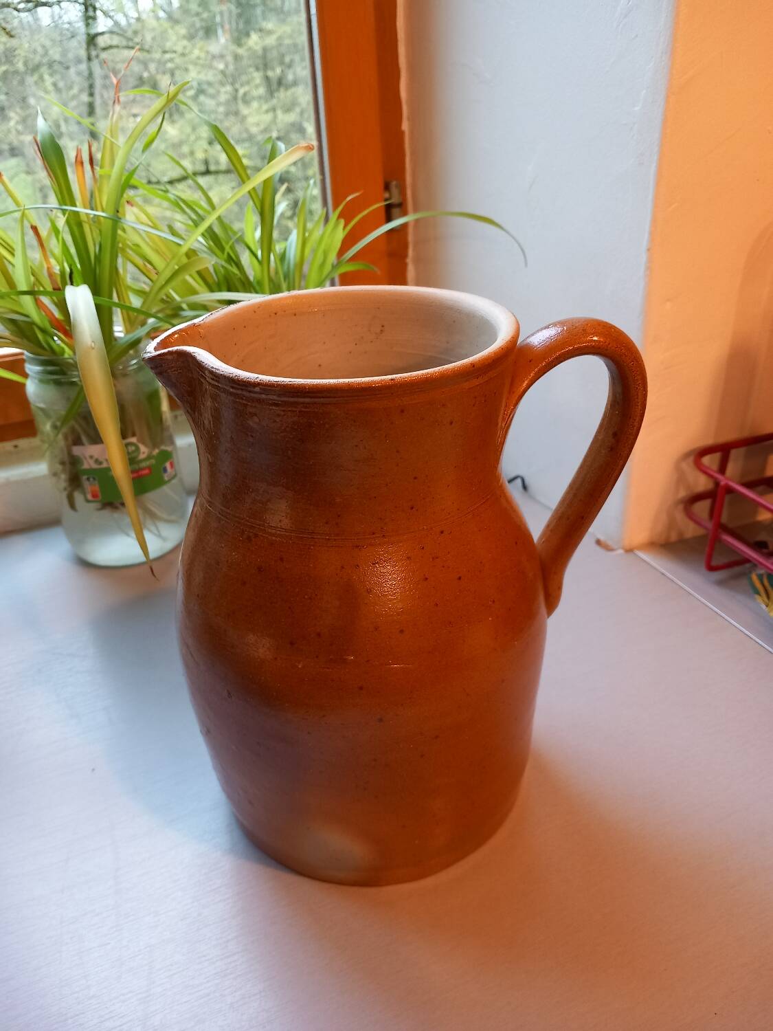 Large old pitcher/milk pot in glazed terracotta