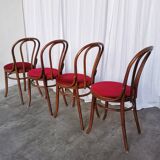 Set of 4 Vintage Bentwood Bistro Chairs, Red Upholstery