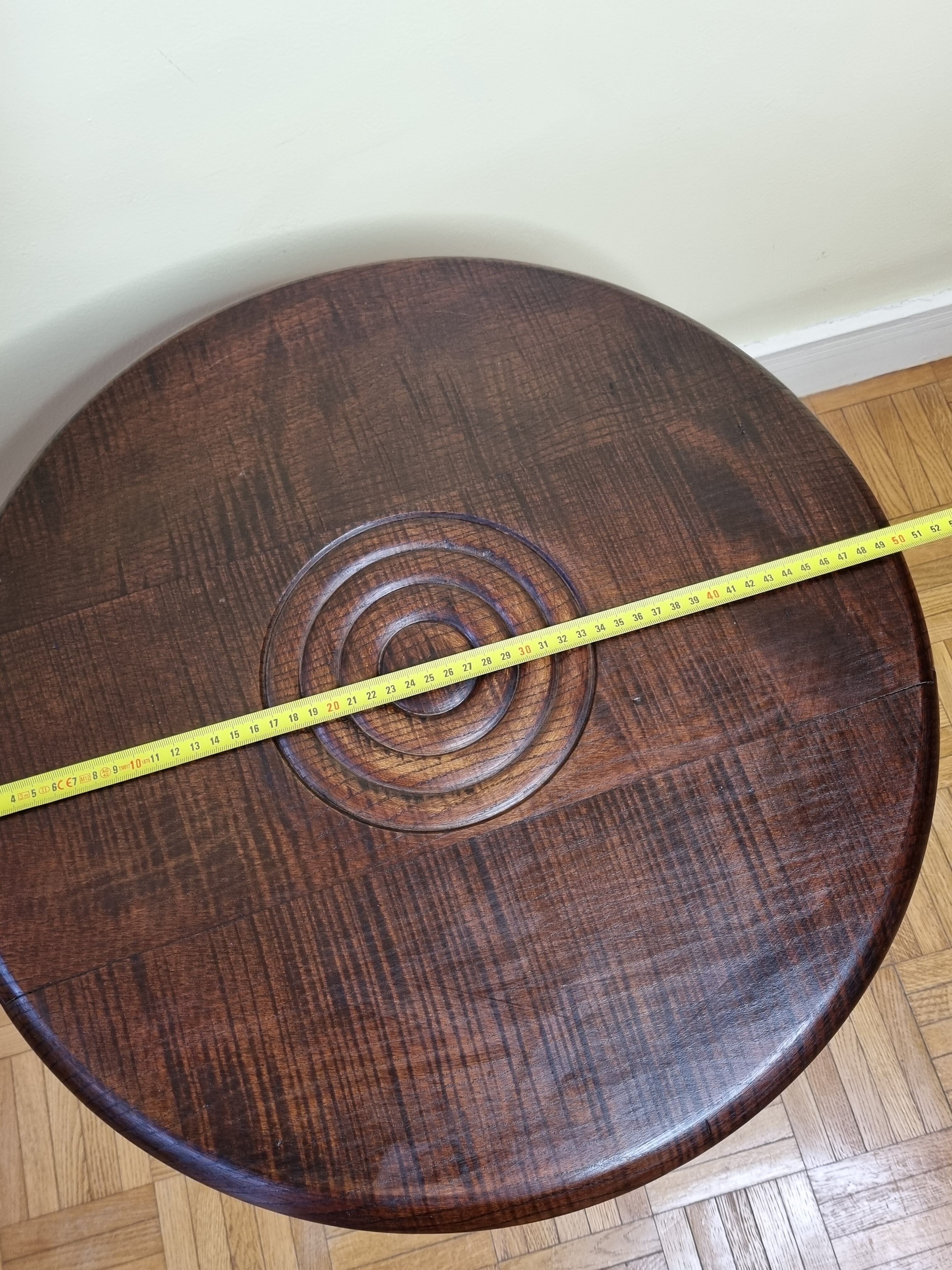 Round wooden coffee table turned Breton style, 50 cm