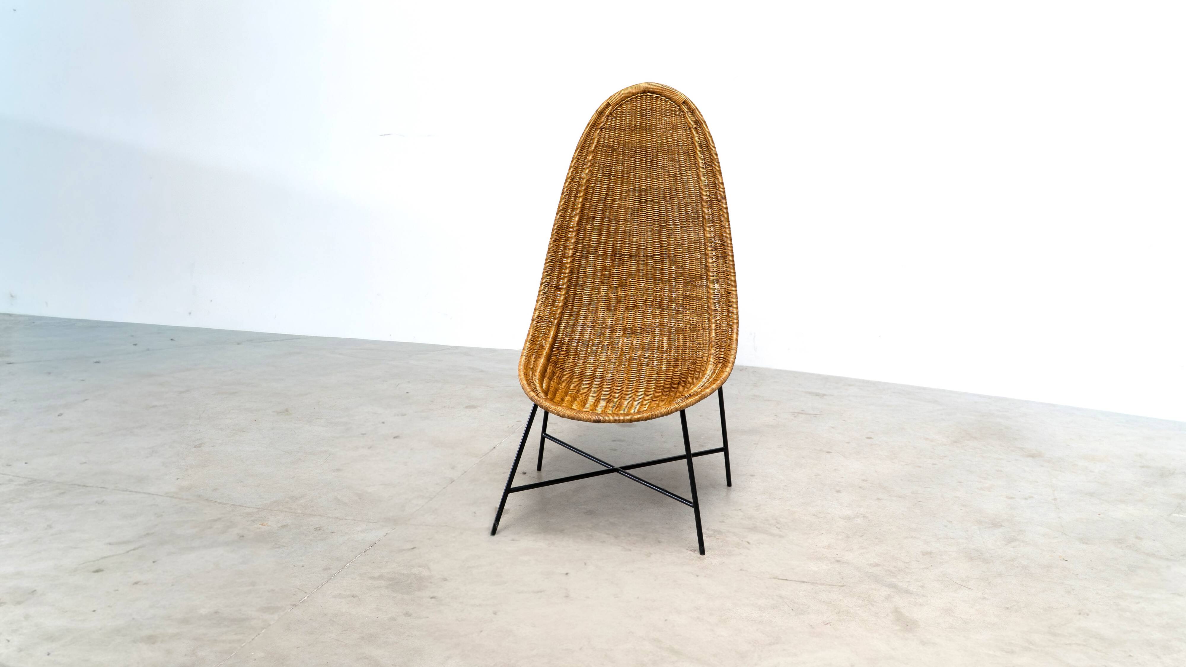 Chaise longue en rotin sculptural italienne