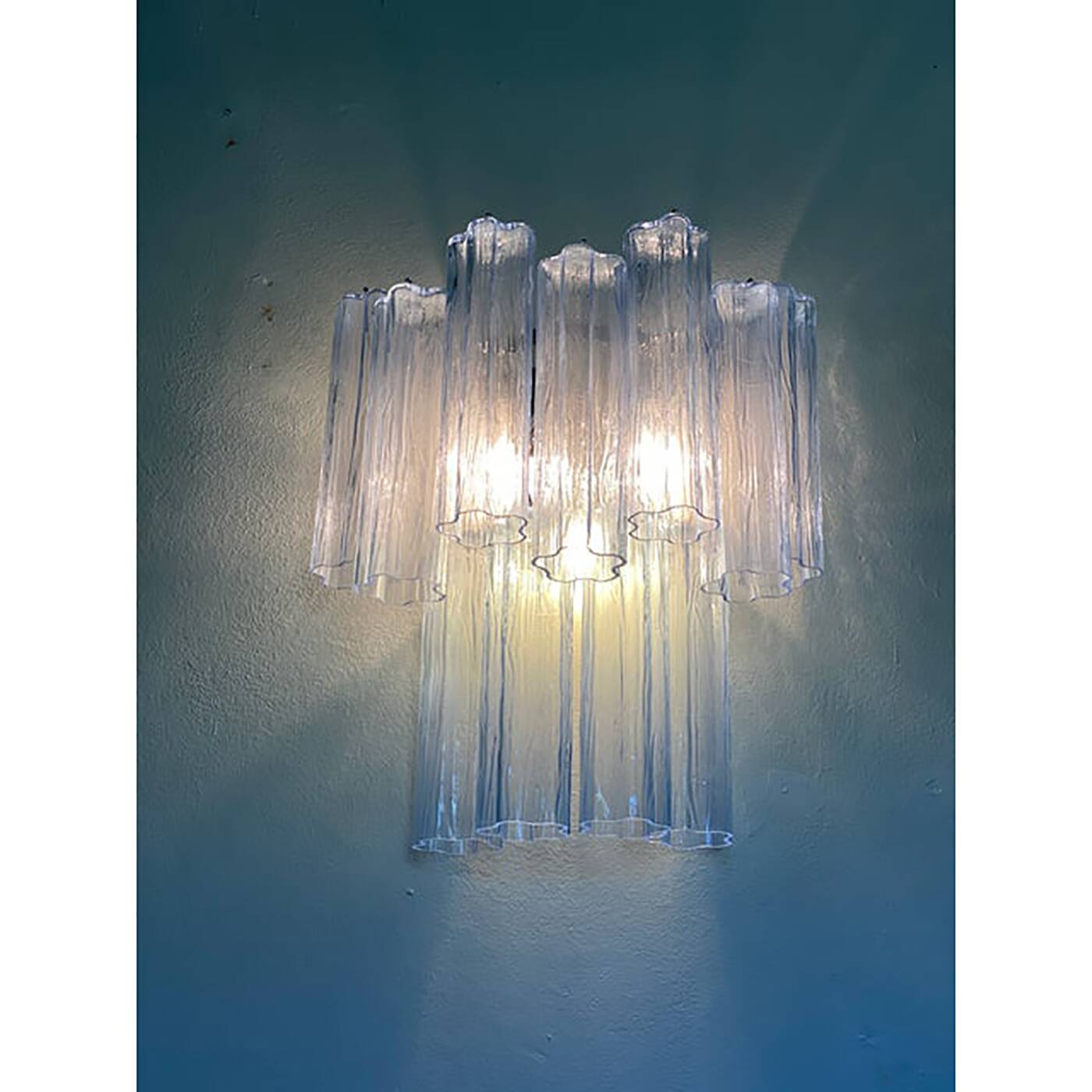 Contemporary Light-Blue “Tronchi”Murano Glass Wall Sconces in Venini Style - a Pair