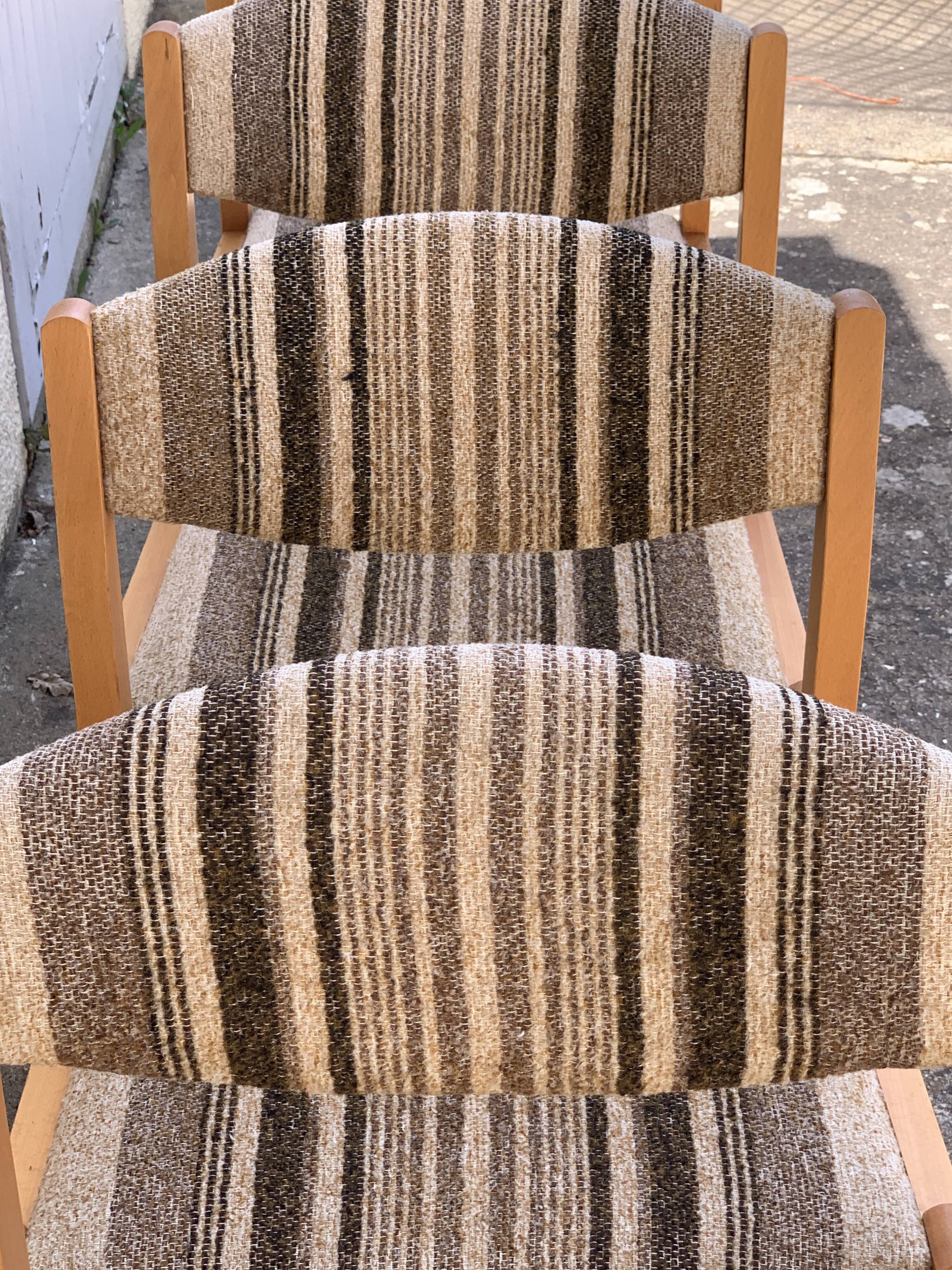 Suite of 4 chairs self beech brass and wool 1960